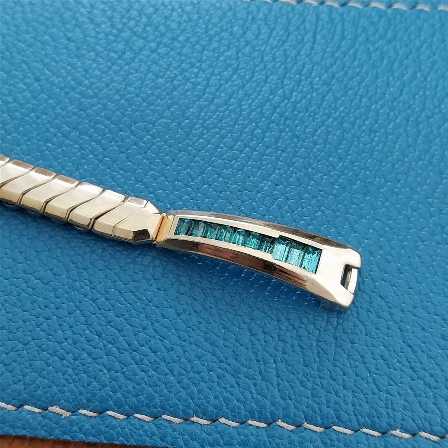 Ladies Gold-Filled Blue Rhinestone Unused 1950s Vintage Cocktail Watch Band
