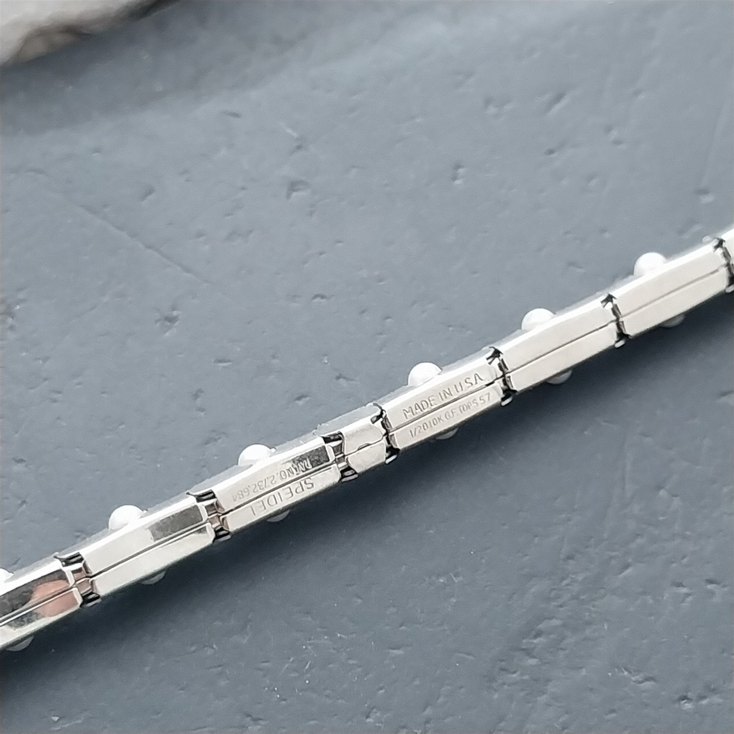 White Gold-Fill &"Pearl" Ladies Single-Lug Speidel Unused 50s Vintage Watch Band