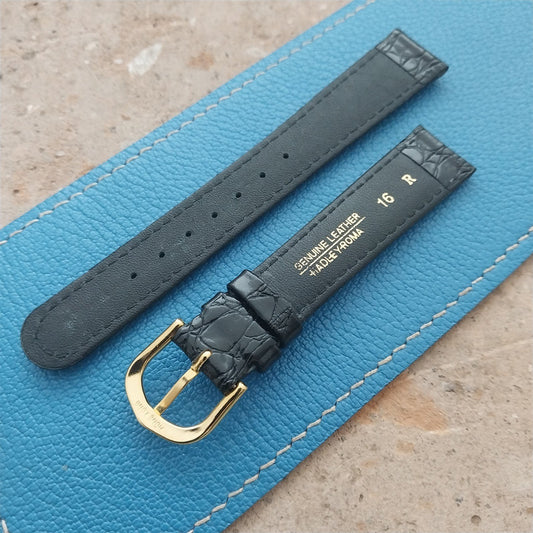 16mm Hadley Roma Black Croc-Grain Leather nos Unused Vintage Watch Strap