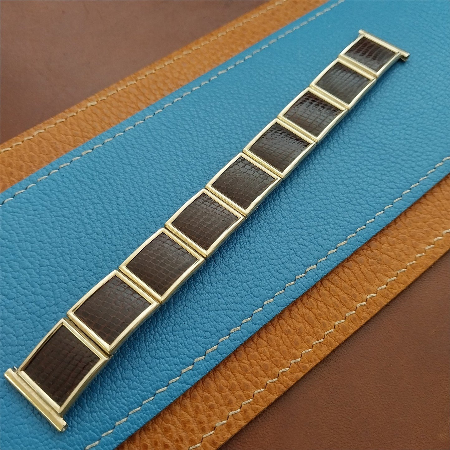 19mm 18mm 16mm Gold Filled & Lizard Speidel Floating Link NOS Vintage Watch Band