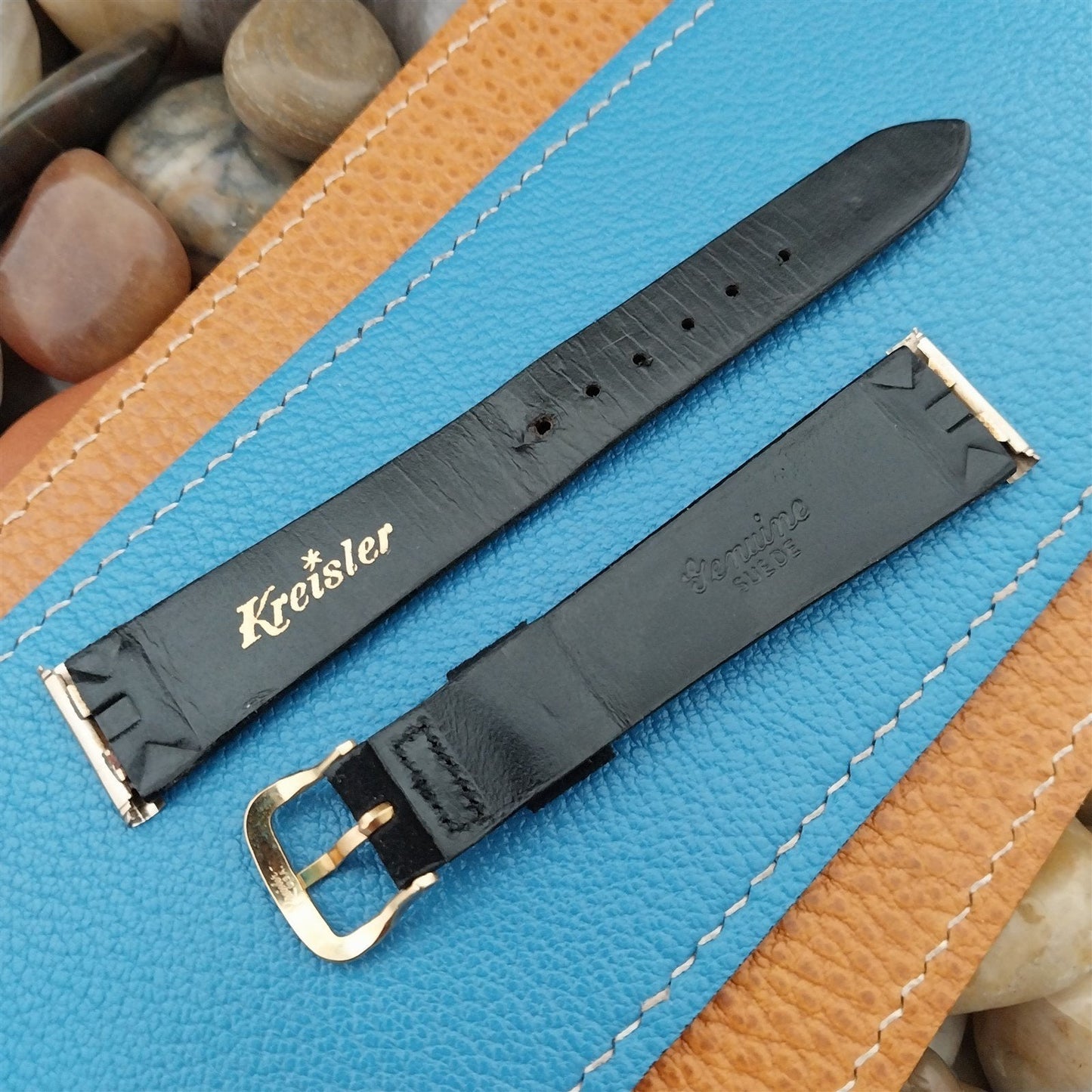 19mm 18mm Kreisler Suede Strap & Gold-Fill Ends 1960s Unused Vintage Watch Band