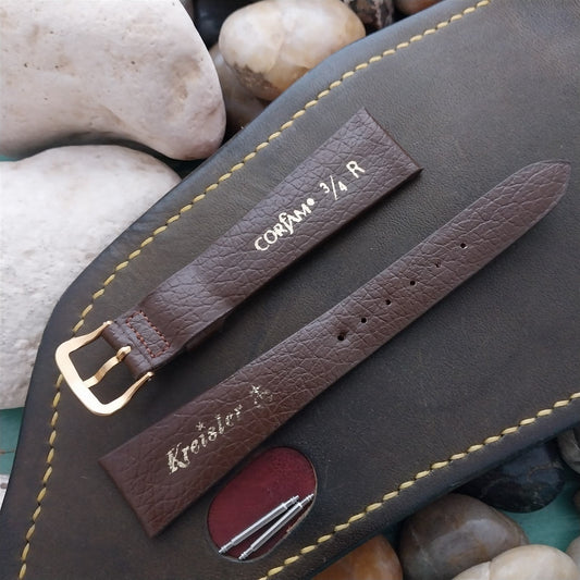 19mm Kreisler Tapered Brown Corfam Unused nos Classic 1960s Vintage Watch Band