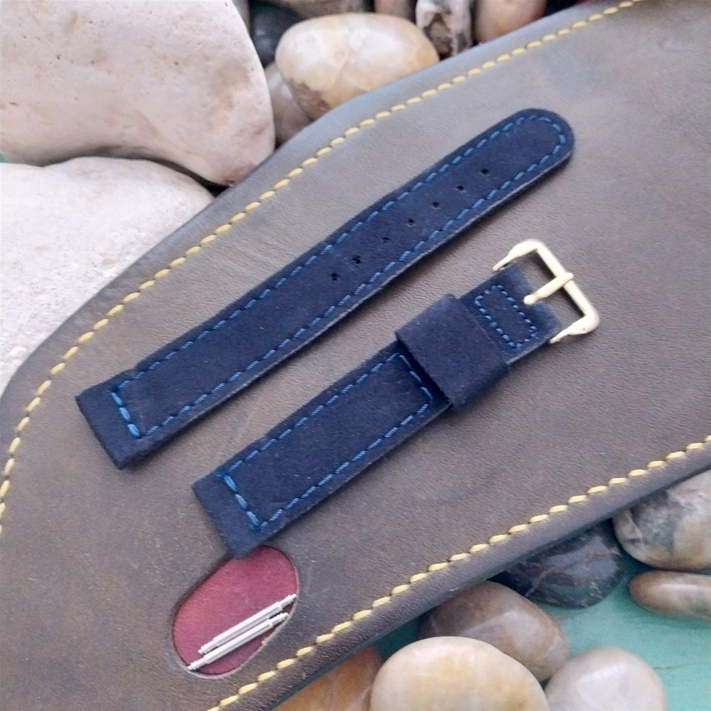 5/8" Gemex Blue Suede Leather nos Unused 1950s Vintage Watch Band