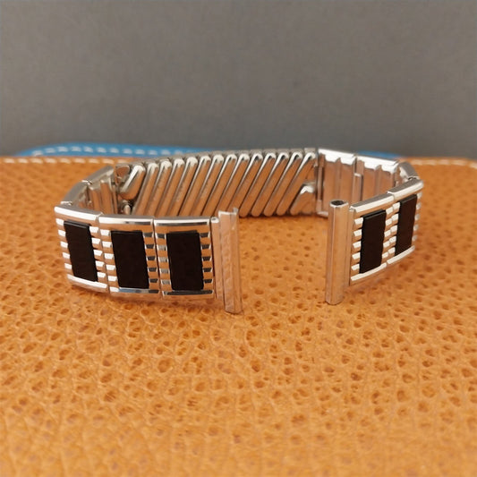 10k White Gold-Filled & Black Glass Speidel Unused 1957 MCM Vintage Watch Band