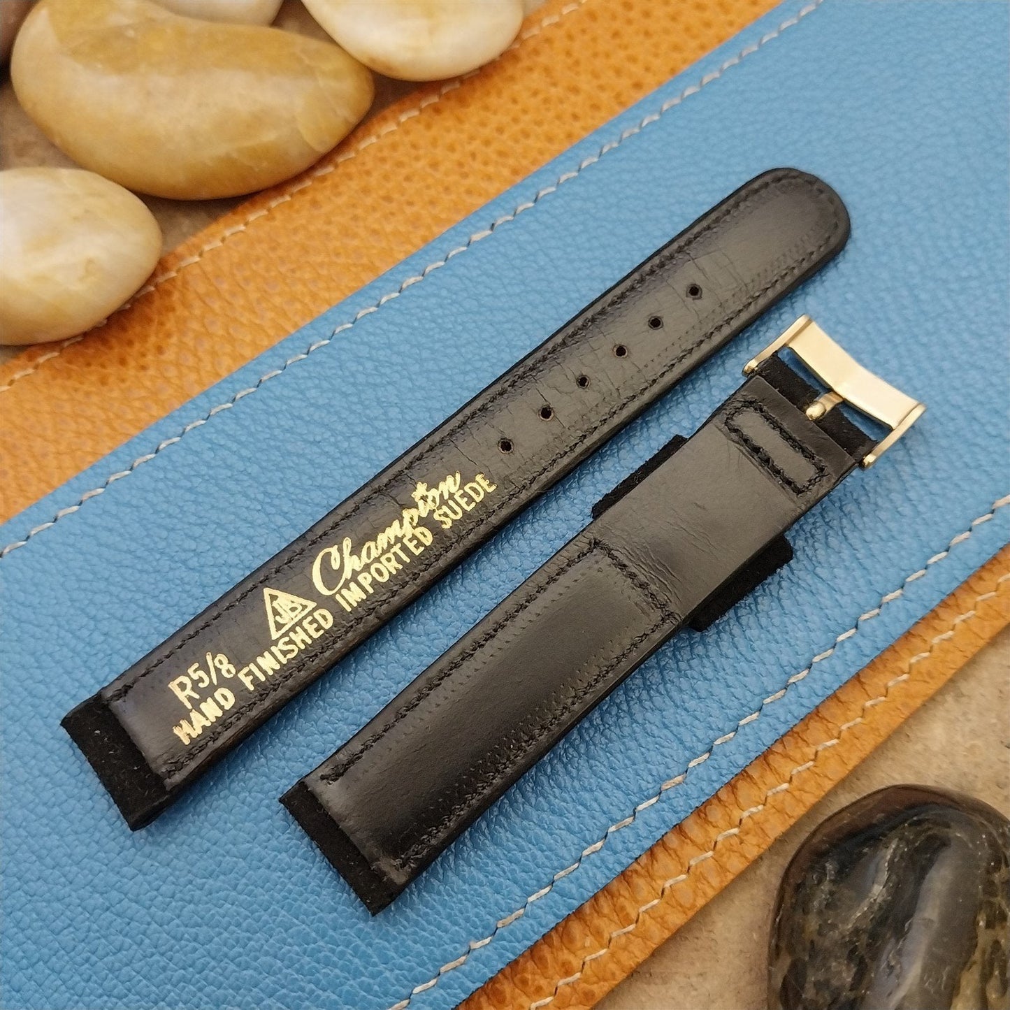 5/8 JB Champion Black Padded Suede Single-Keeper Unused 1960s Vintage Watch Band