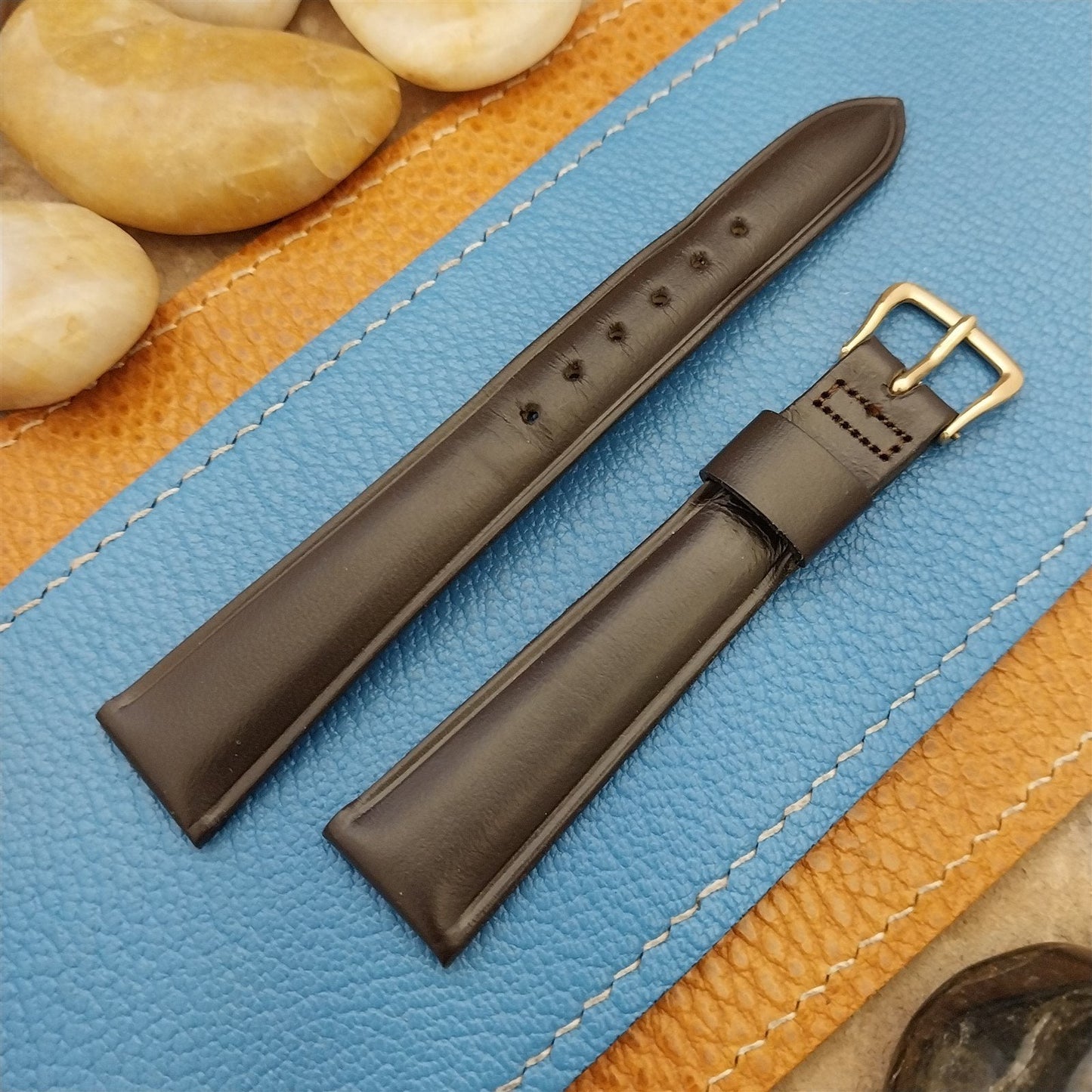 11/16" Kreisler Brown BeadLine Padded Leather Unused 1960s Vintage Watch Band