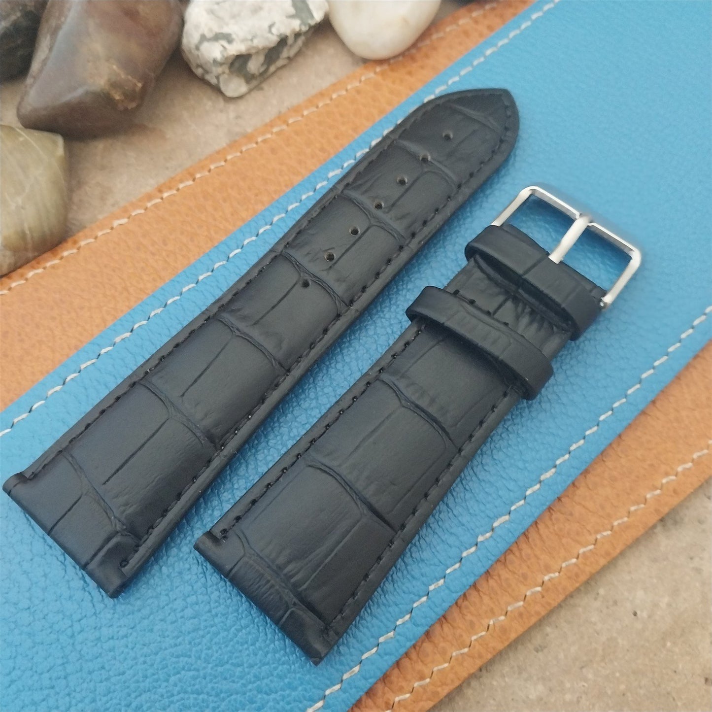 26mm Hadley Roma Black Croco-Grain Leather Unused Watch Band