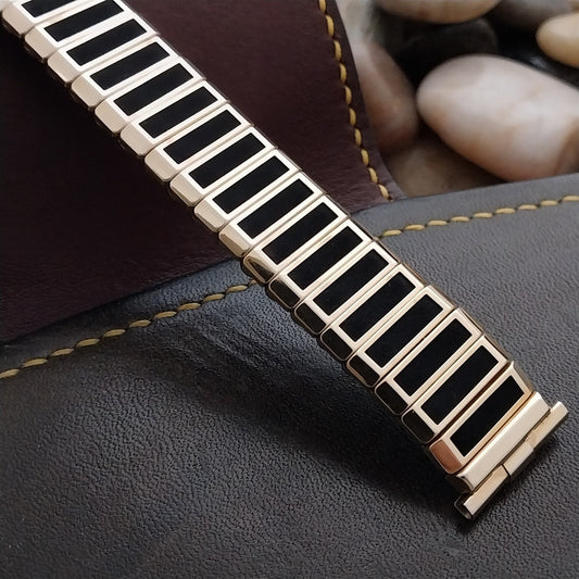 18mm 19mm Gold-Filled & Black Corfam JB Champion Unused 1960s Vintage Watch Band