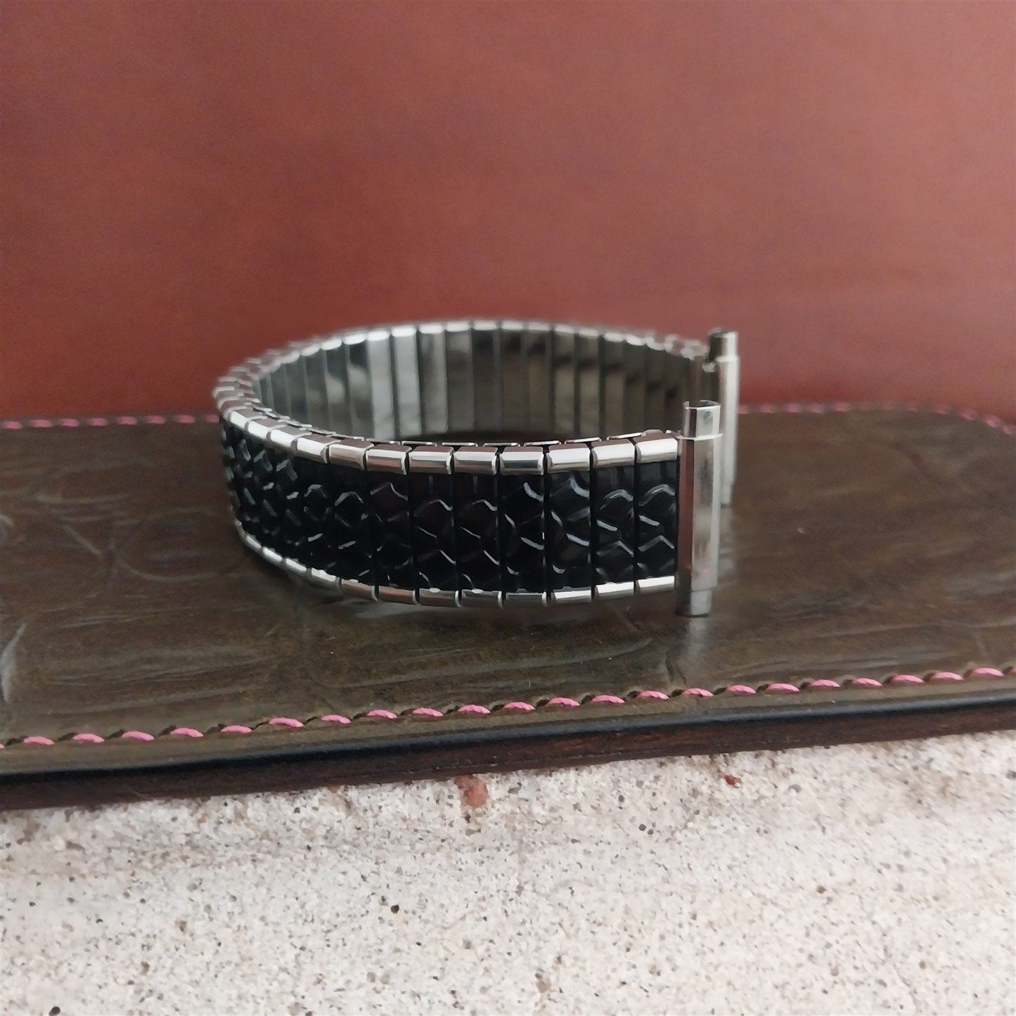 19mm 18mm Watchband Black & Stainless Steel Unused Vintage Watch Band