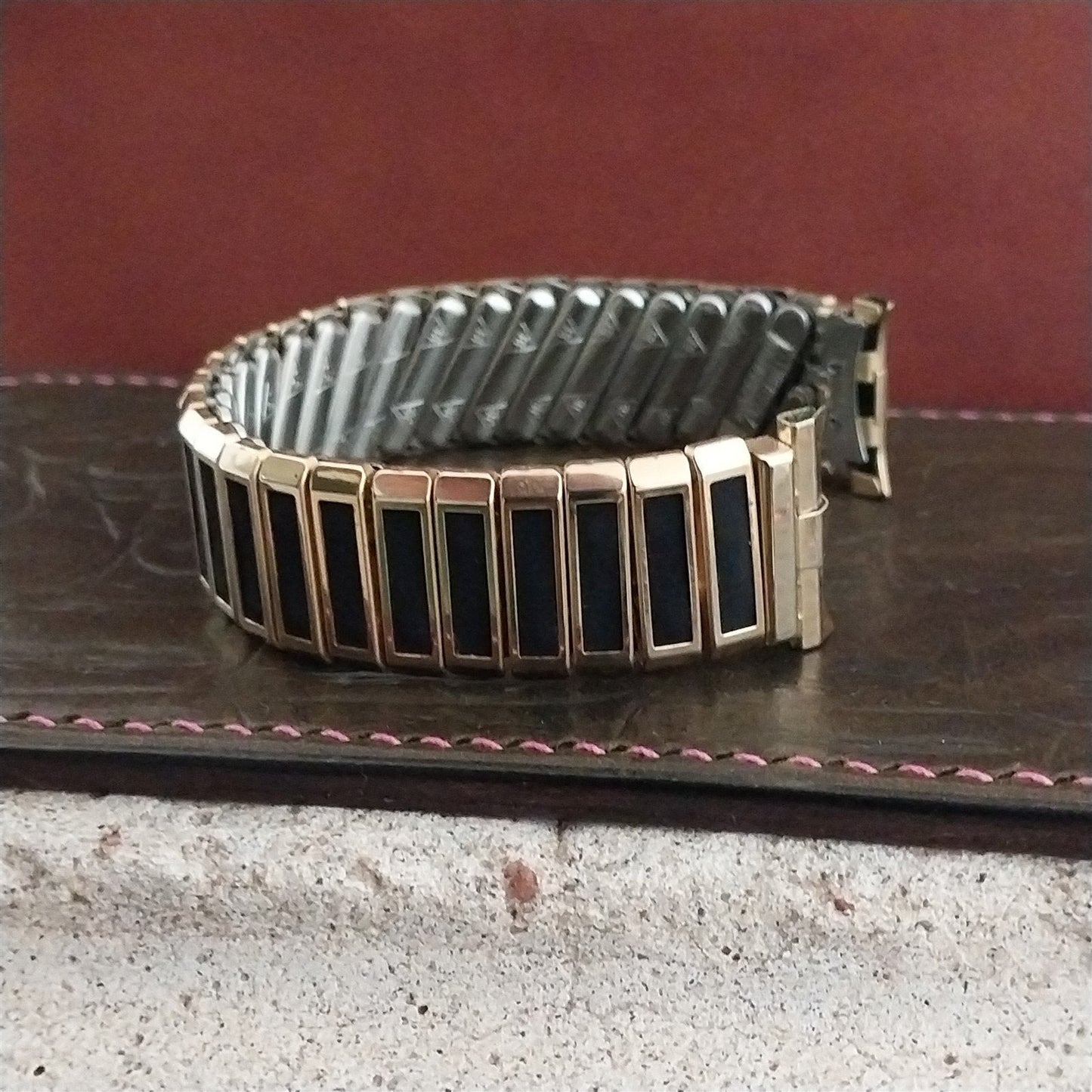 18mm 19mm Gold-Filled & Black Corfam JB Champion Stretch Unused 1960s Watch Band