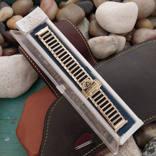 18mm 19mm Gold-Filled & Black Corfam JB Champion Stretch Unused 1960s Watch Band