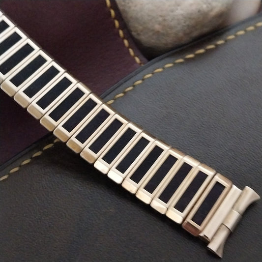 18mm 19mm Gold-Filled & Black Corfam JB Champion Stretch Unused 1960s Watch Band