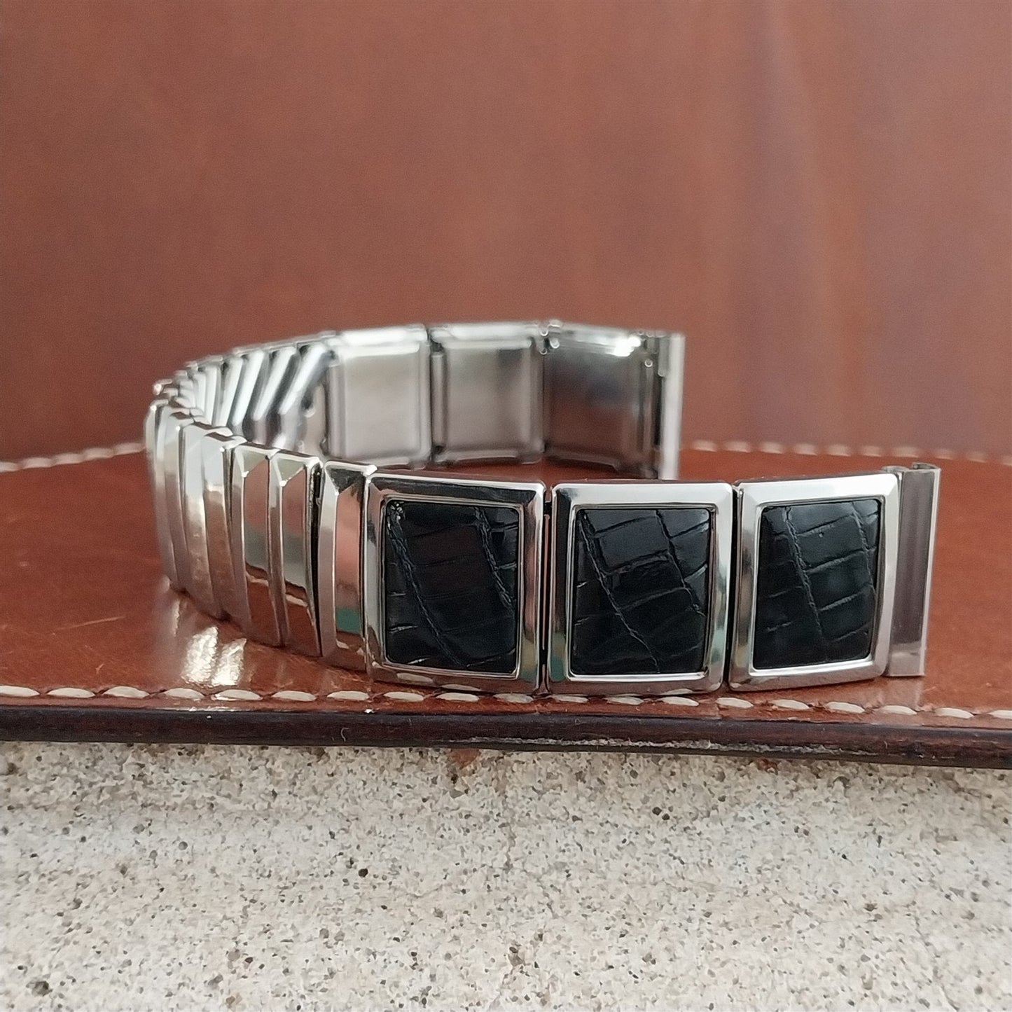 5/8" Zenith Stainless Steel & Lizard Unused Classic 1950s Vintage Watch Band