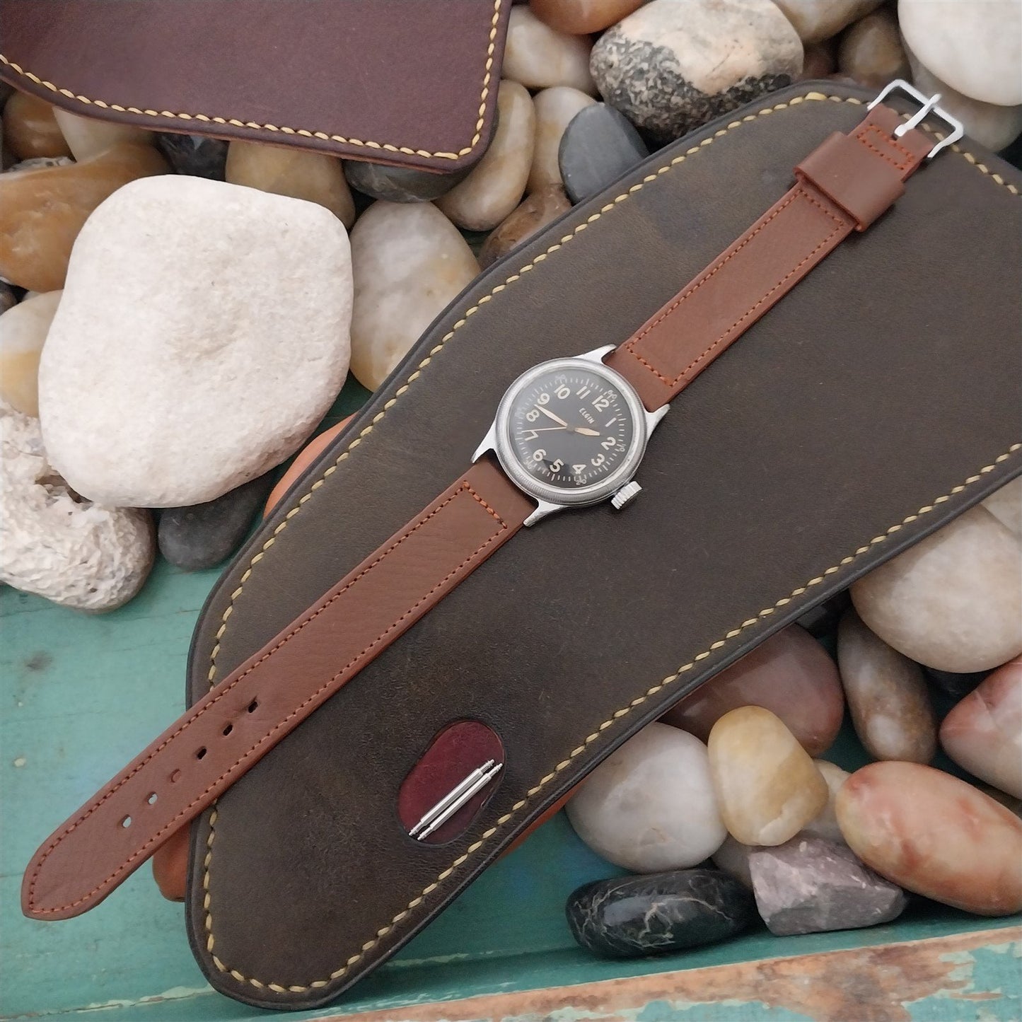 A-11 Elgin Buckle & Pigskin Lined Calf Long 40s-1950s Unused Vintage Watch Band