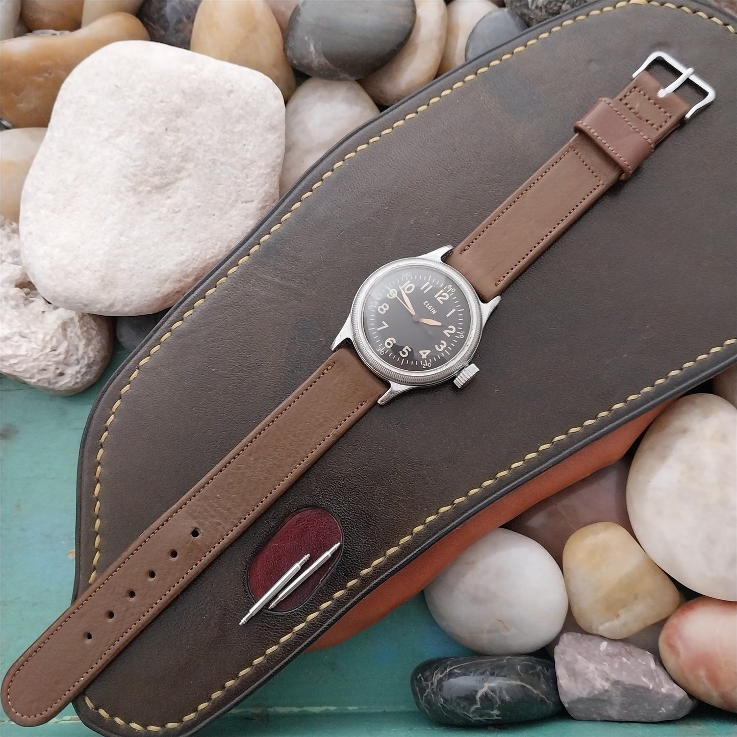 1950s Elgin Logo Buckle & 5/8" Calfskin ORD A-11 Unused Vintage Watch Band