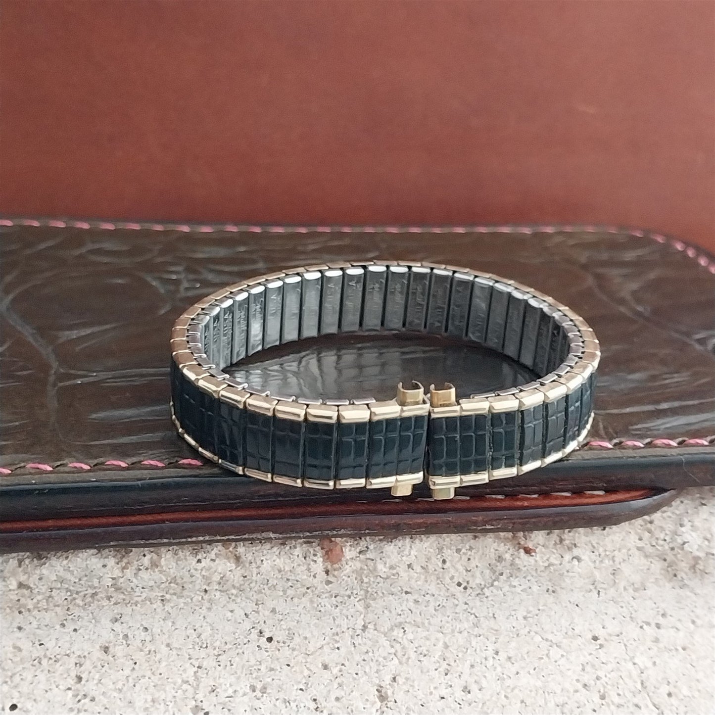 Ladies Speidel Romunda Black & Yellow Rolled Gold Plate Unused Vintage Watch Band