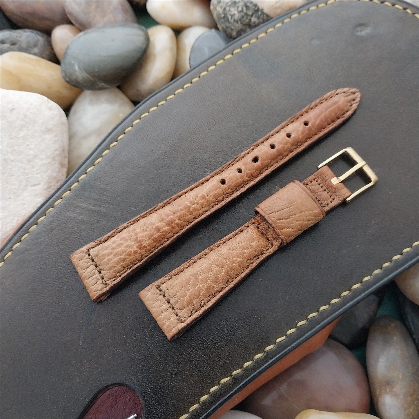 17mm Elgin Shrunken Calf 1950s Unused Vintage Watch Band & Gold Filled Buckle