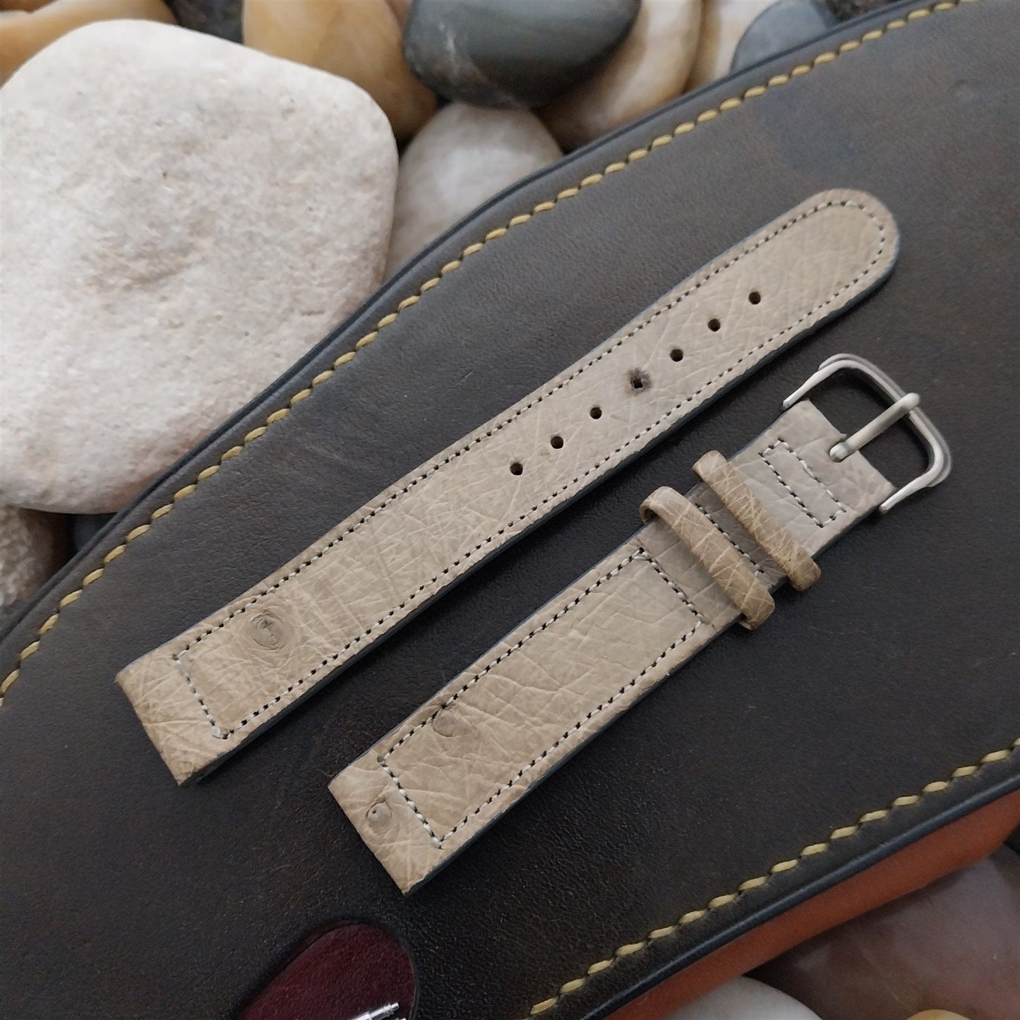 1950s 5/8" Elgin Ostrich Unused nos Vintage Watch Band & Stainless Logo Buckle