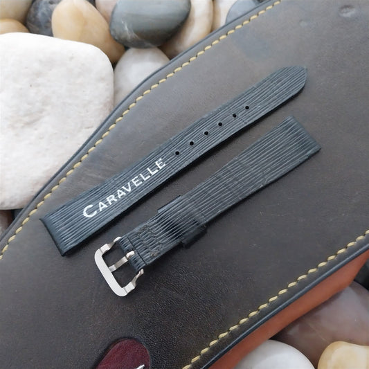 16mm Caravelle Bulova Black Leather Unused 1960s-1970s Vintage Watch Band