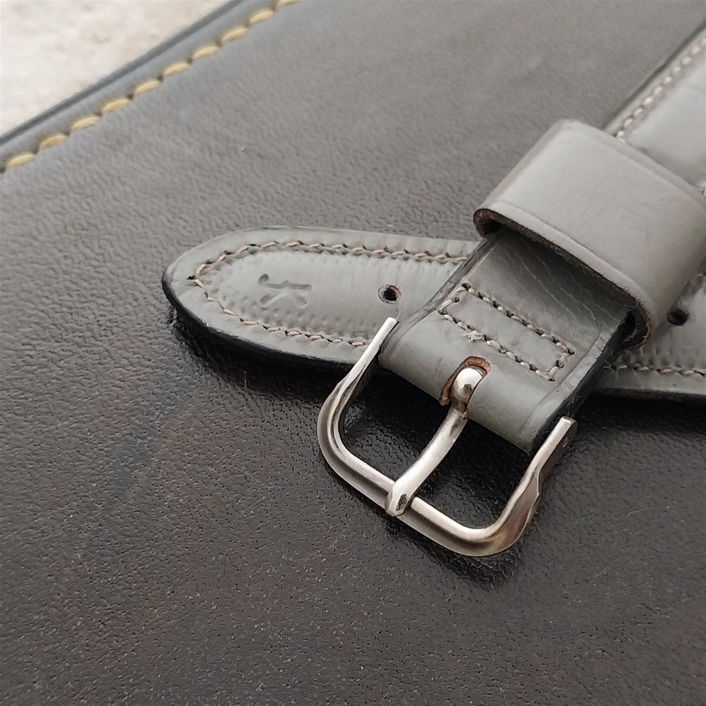 1950s 5/8" Elgin Gray Calf Unused nos Vintage Watch Band & Stainless Logo Buckle