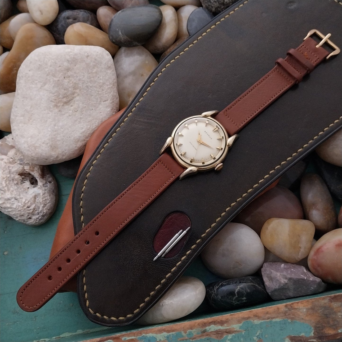 1950s 5/8" Hand-Rolled Edge Calfskin Classic Leather Unused Vintage Watch Band