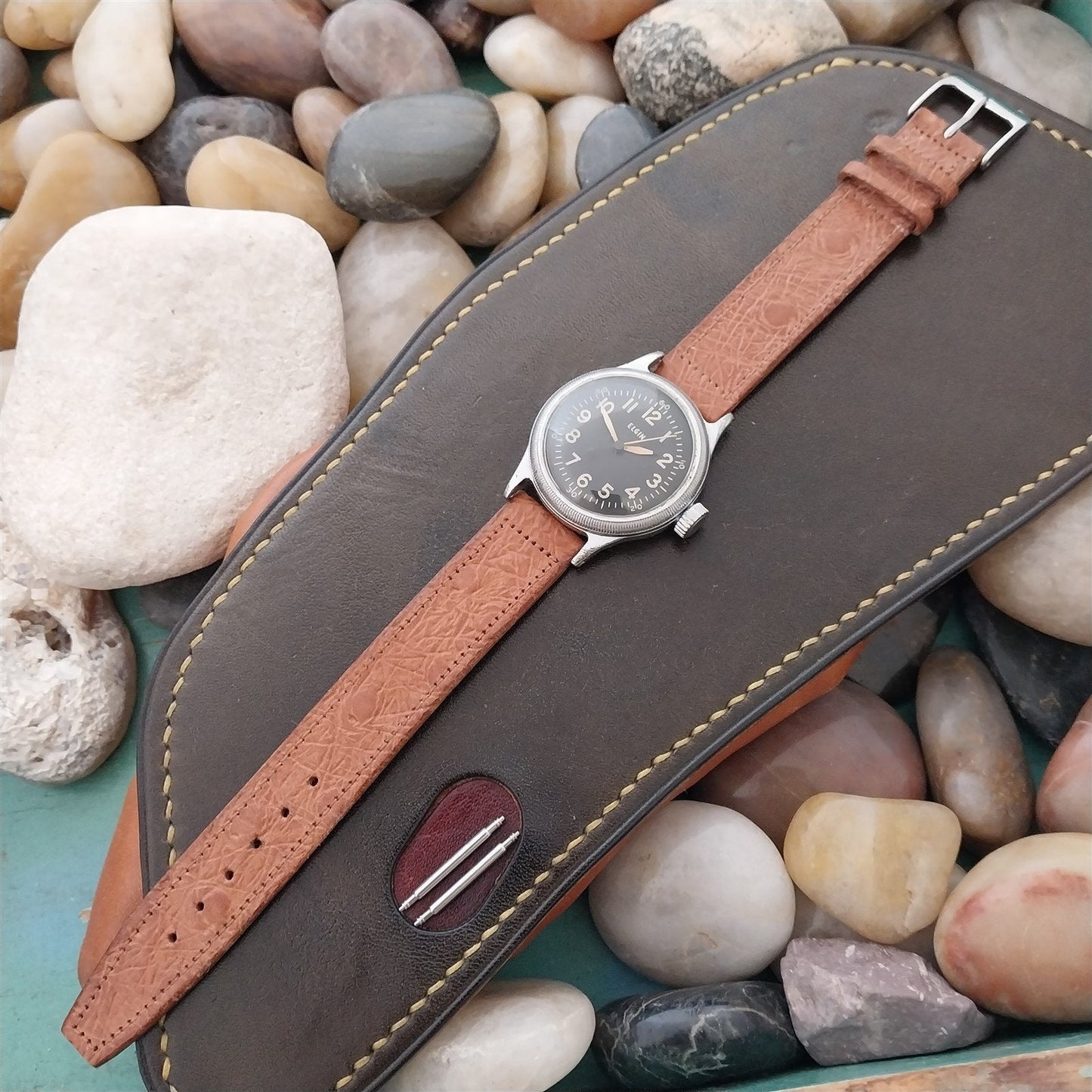 5/8" Embossed Calfskin Double-Keeper Classic 1950s Unused Vintage Watch Band