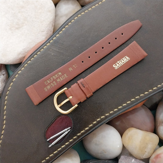 16mm Sahara Swiss Tapered Brown Calfskin Leather nos Unused Vintage Watch Band