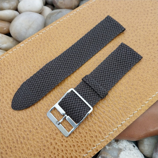 20mm Brown Braided Perlon Two-piece 1960s-1970s Unused nos Vintage Watch Band