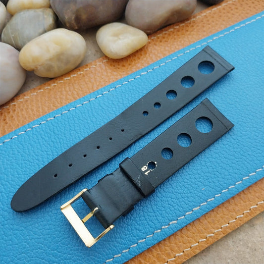 18mm Rally GT Black Tapered Leather Hirsch nos Unused Classic Vintage Watch Band