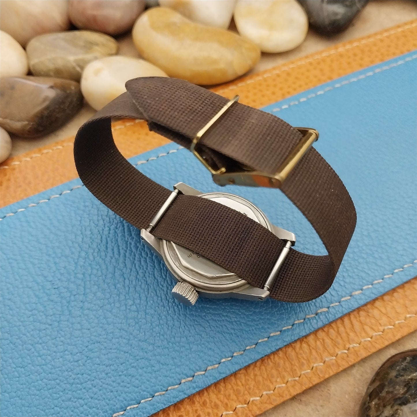 16mm Brown Perlon & Locking Brass Buckle Unused 1960s-1970s Vintage Watch Band