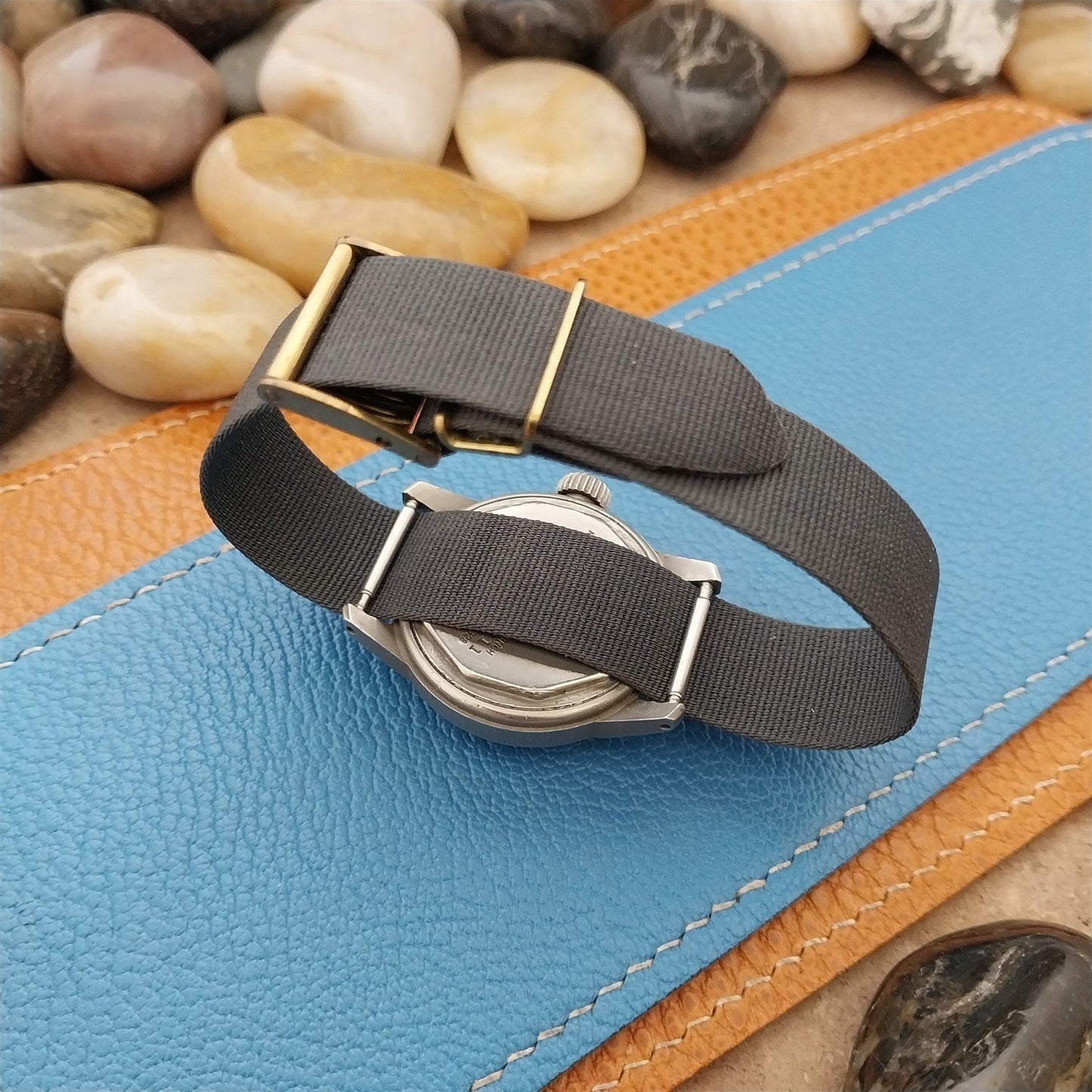 16mm Gray Perlon & Locking Brass Buckle Unused 1960s-1970s Vintage Watch Band