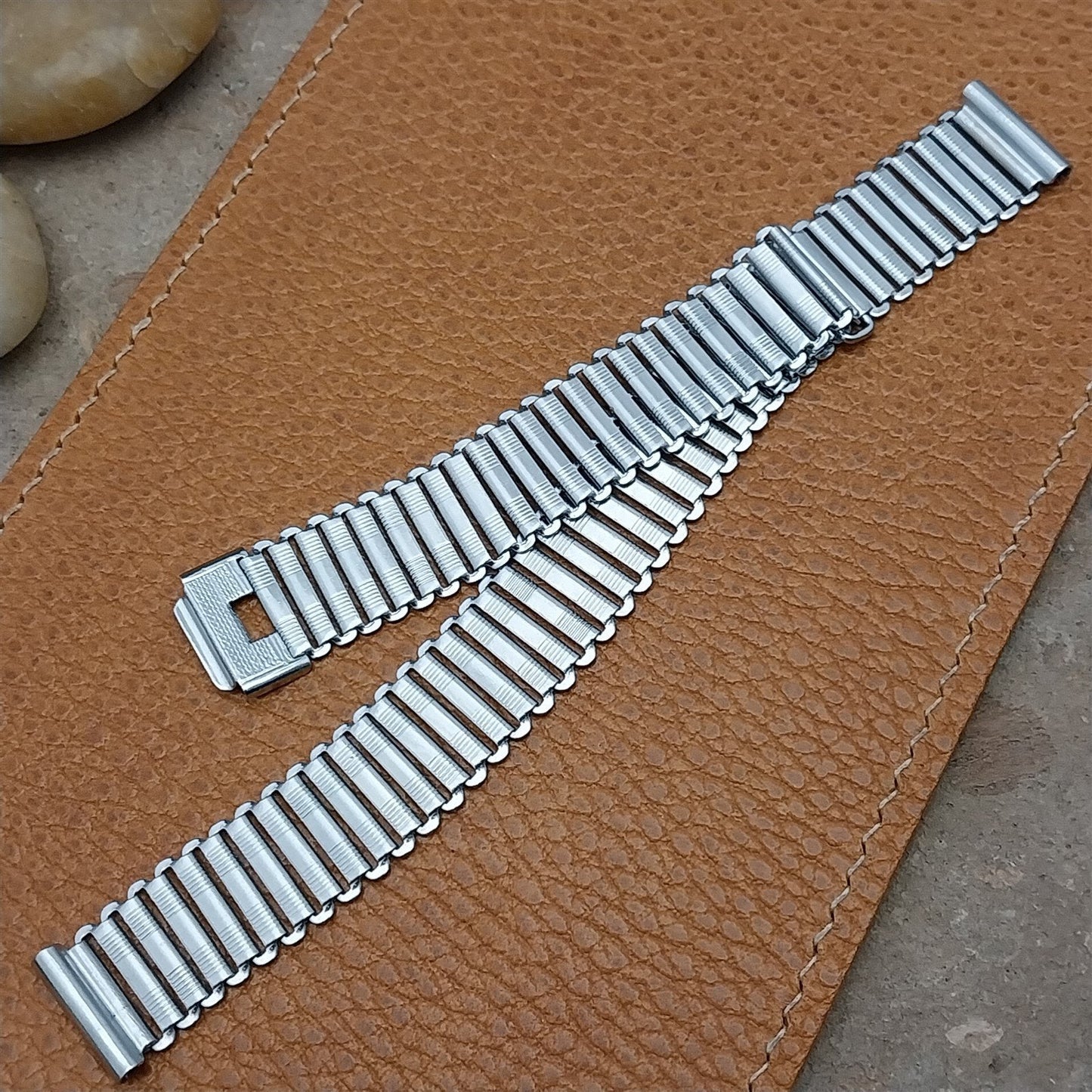 Vintage 16mm Clewco England Chromium Wire-Lug Bamboo Link Unused nos Watch Band