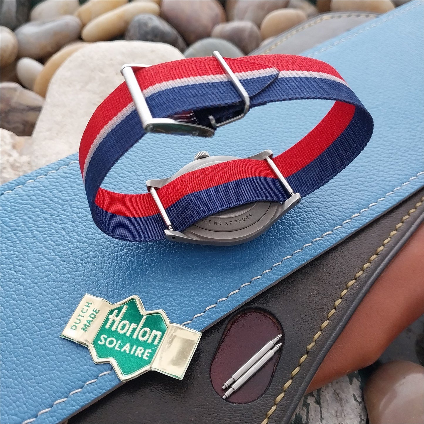 18mm Striped Perlon Reversible Locking Buckle Classic 1960s Vintage Watch Band