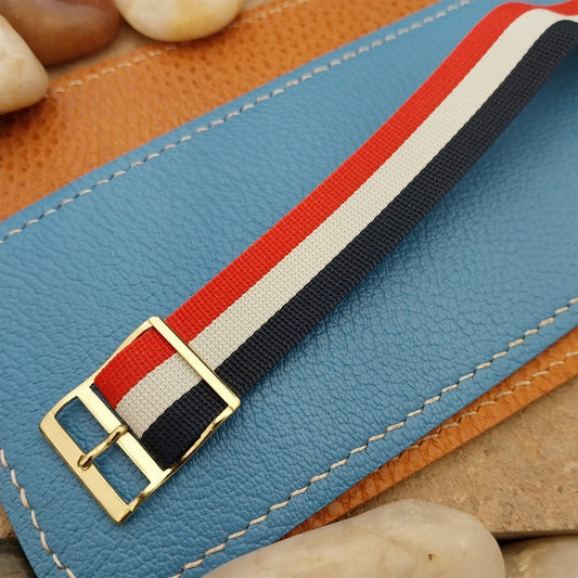 Vintage 18mm 1960s Striped Perlon Red White &Blue Classic Single Pass Watch Band