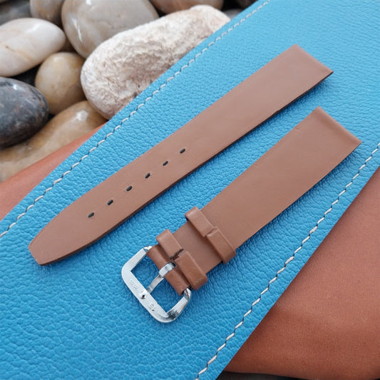1960s 18mm Tan Leather Classic Tapered 2-Keeper Unused Vintage Watch Strap