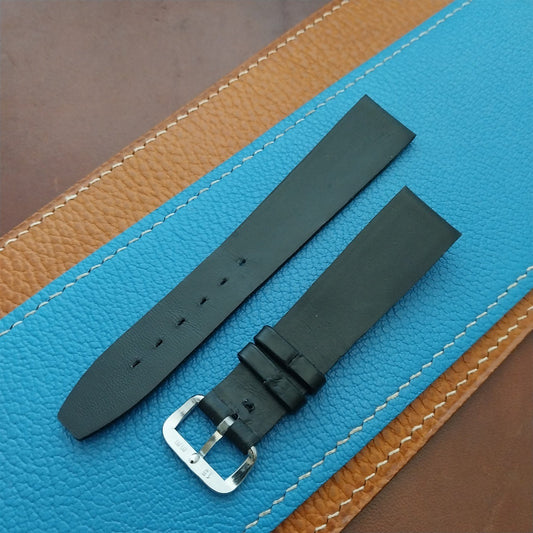 1960s 18mm Black Leather Classic Tapered 2-Keeper Unused Vintage Watch Strap