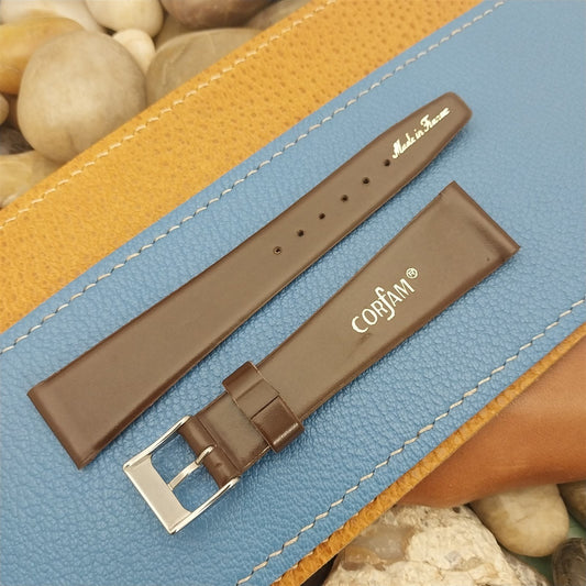 1960s 20mm Brown Corfam Classic Tapered 20/14 Unused nos Vintage Watch Band