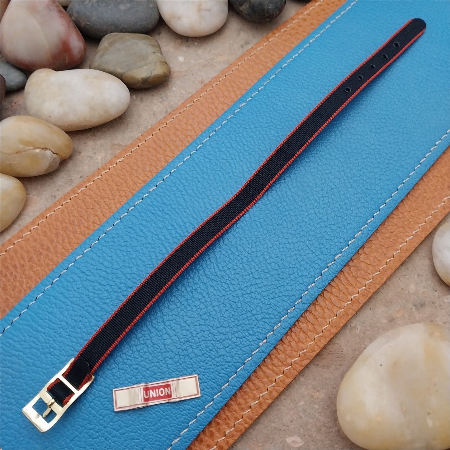 8mm Union Perlon Ladies Single Pass Blue & Red 1960s Vintage Watch strap