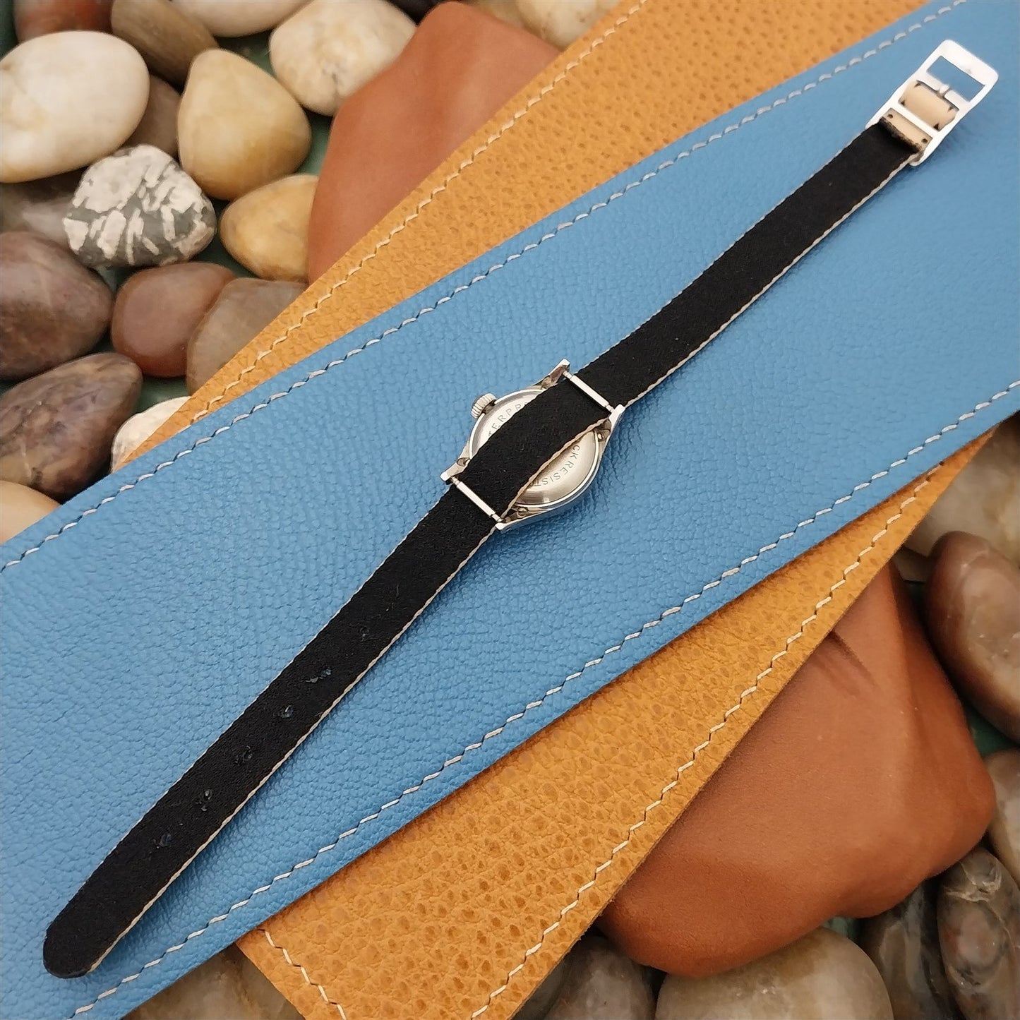 10mm Eulit Logo Buckle Perlon Ladies Tan Single Pass 1960s Vintage Watch Band