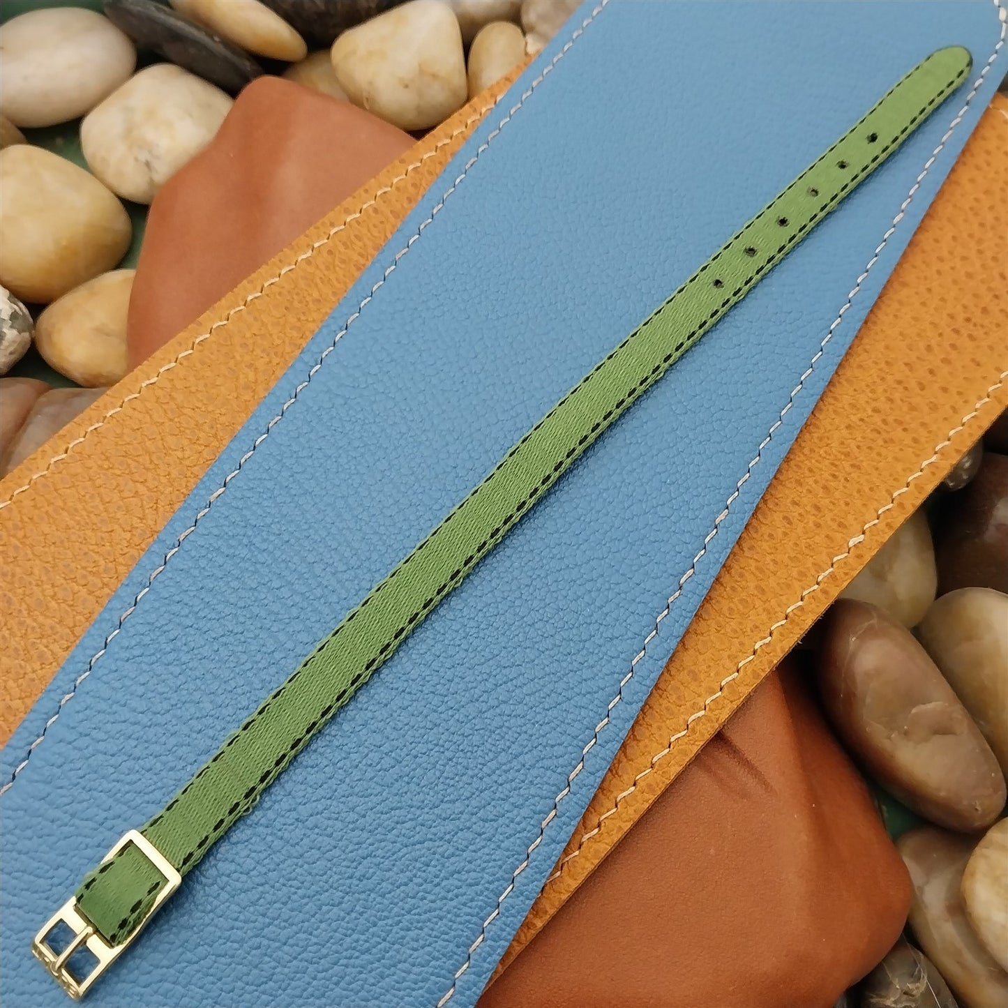 8mm Eulit Classic Perlon Ladies Green Single Pass 1960s Vintage Watch Band