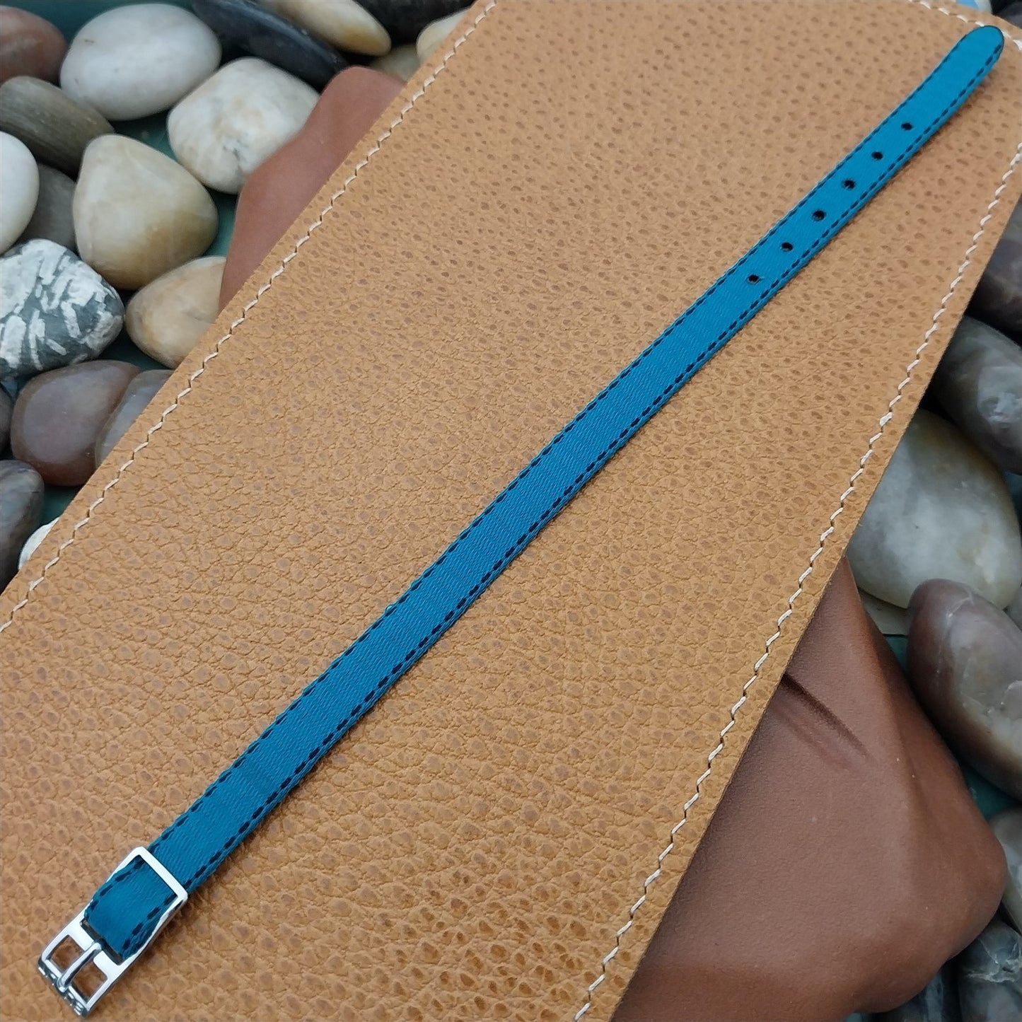 8mm Eulit Classic Perlon Ladies Teal Single Pass 1960s Vintage Watch Band