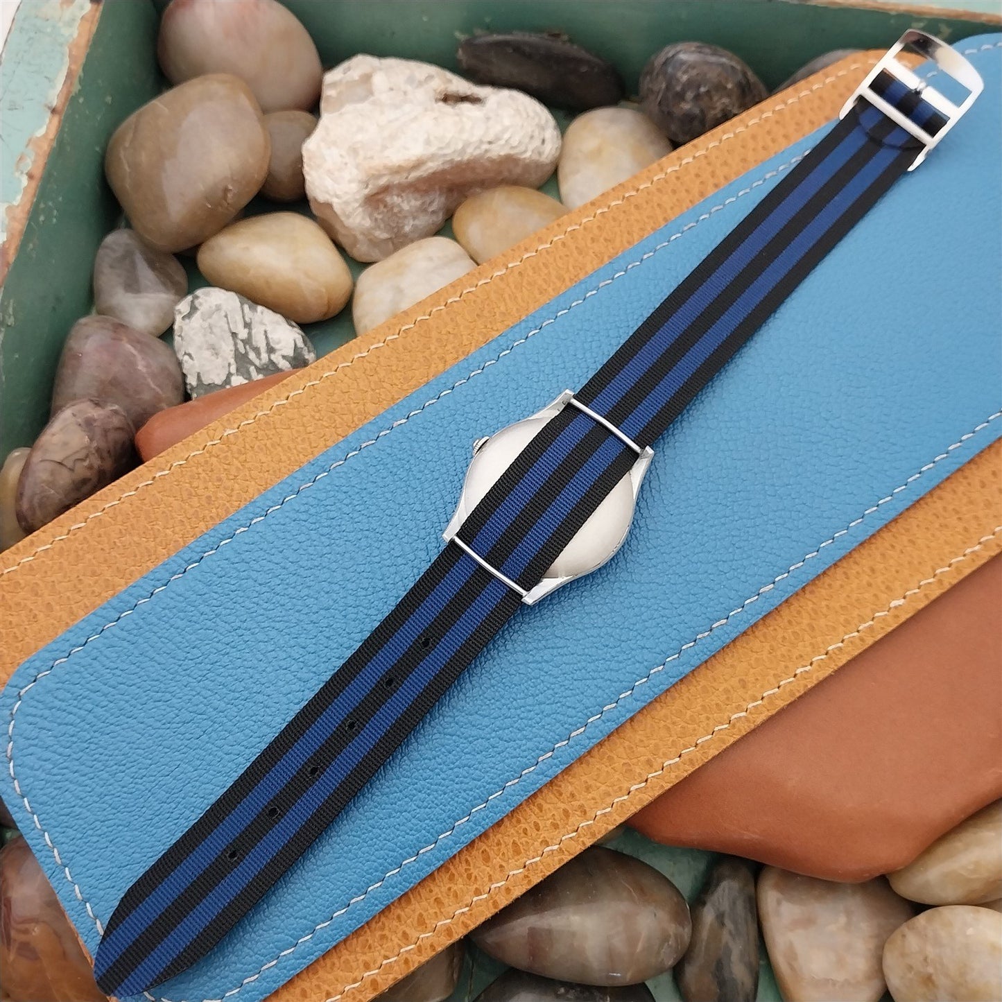 18mm Striped Perlon Classic Unused 1960s 1970s nos One-Piece Vintage Watch Strap