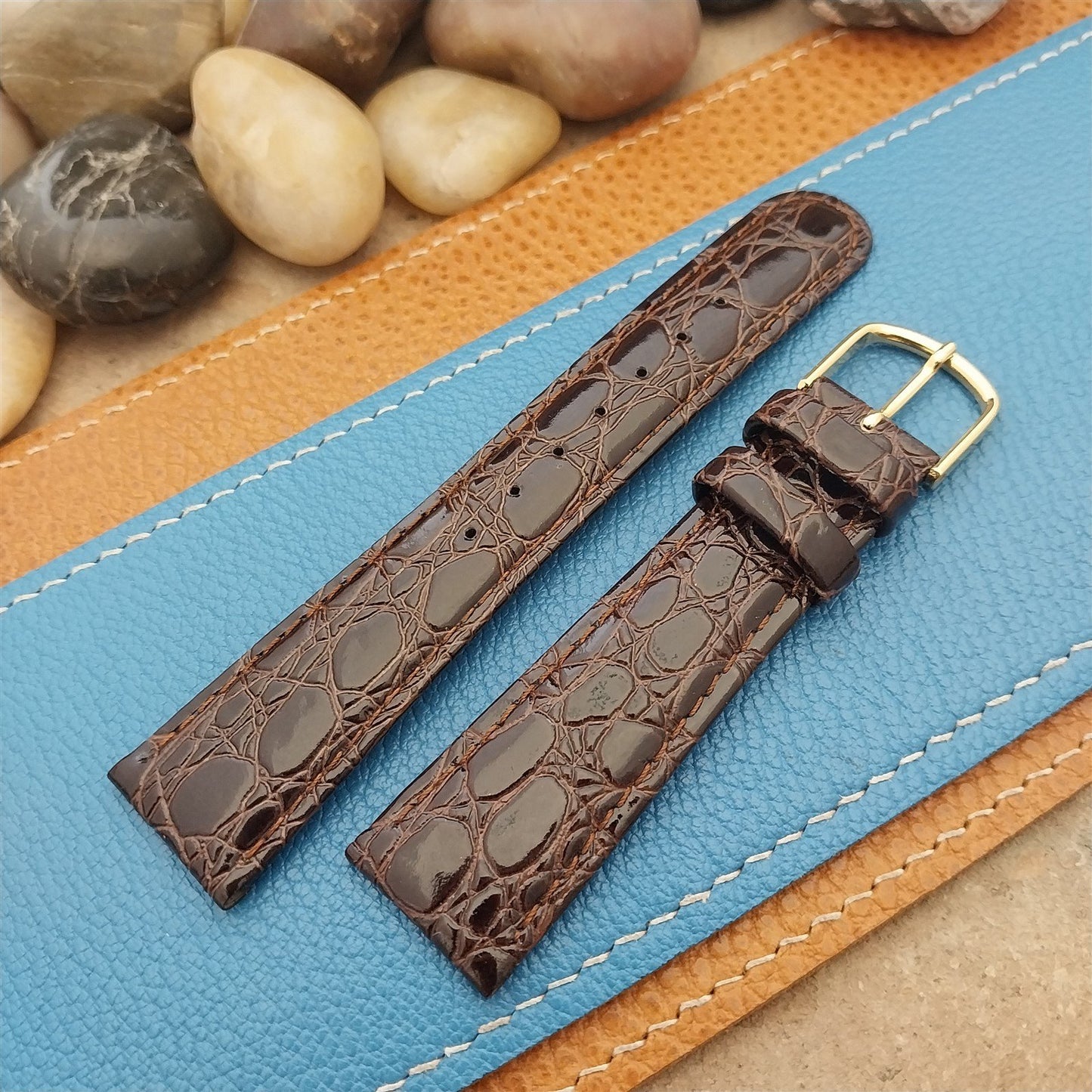19mm Hadley Roma Tapered Imitation Crocodile Leather Unused Vintage Watch Band