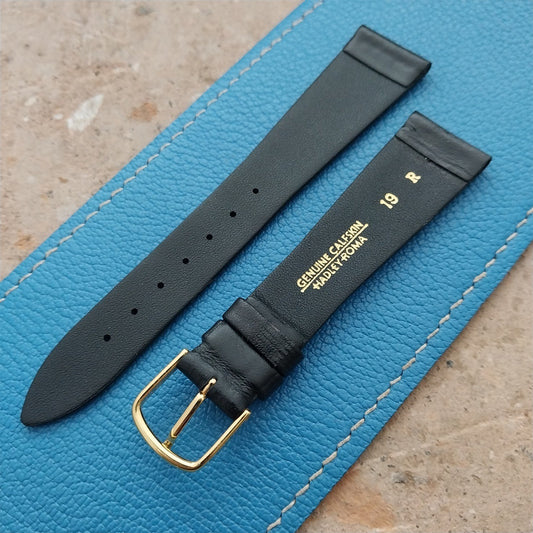 Vintage 19mm Hadley Roma Black Tapered Calfskin Leather 19/14 Unused Watch Band