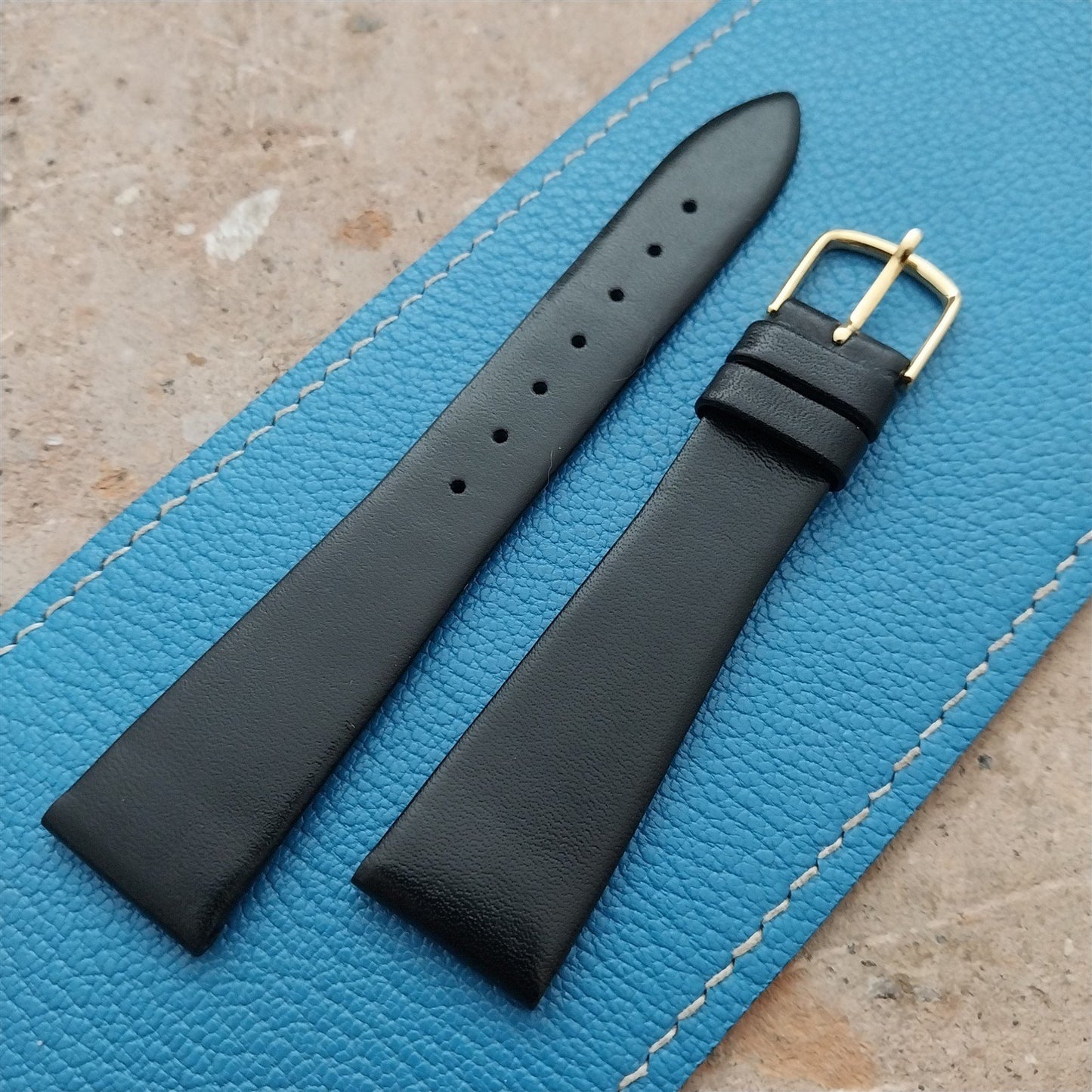 Vintage 19mm Hadley Roma Black Tapered Calfskin Leather 19/14 Unused Watch Band