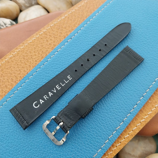 16.4mm Caravelle Bulova Black Leather Unused Classic 1970s Vintage Watch Band