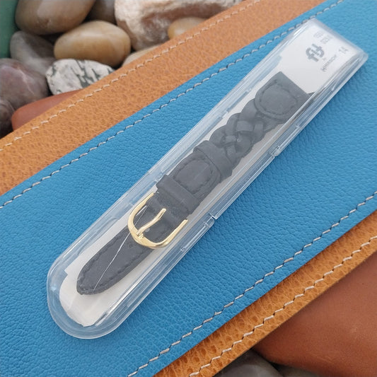 14mm Hirsch Black Braided Leather Unused nos Vintage Watch Band