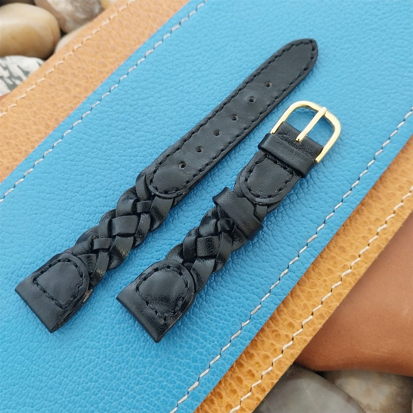 14mm Hirsch Black Braided Leather Unused nos Vintage Watch Band