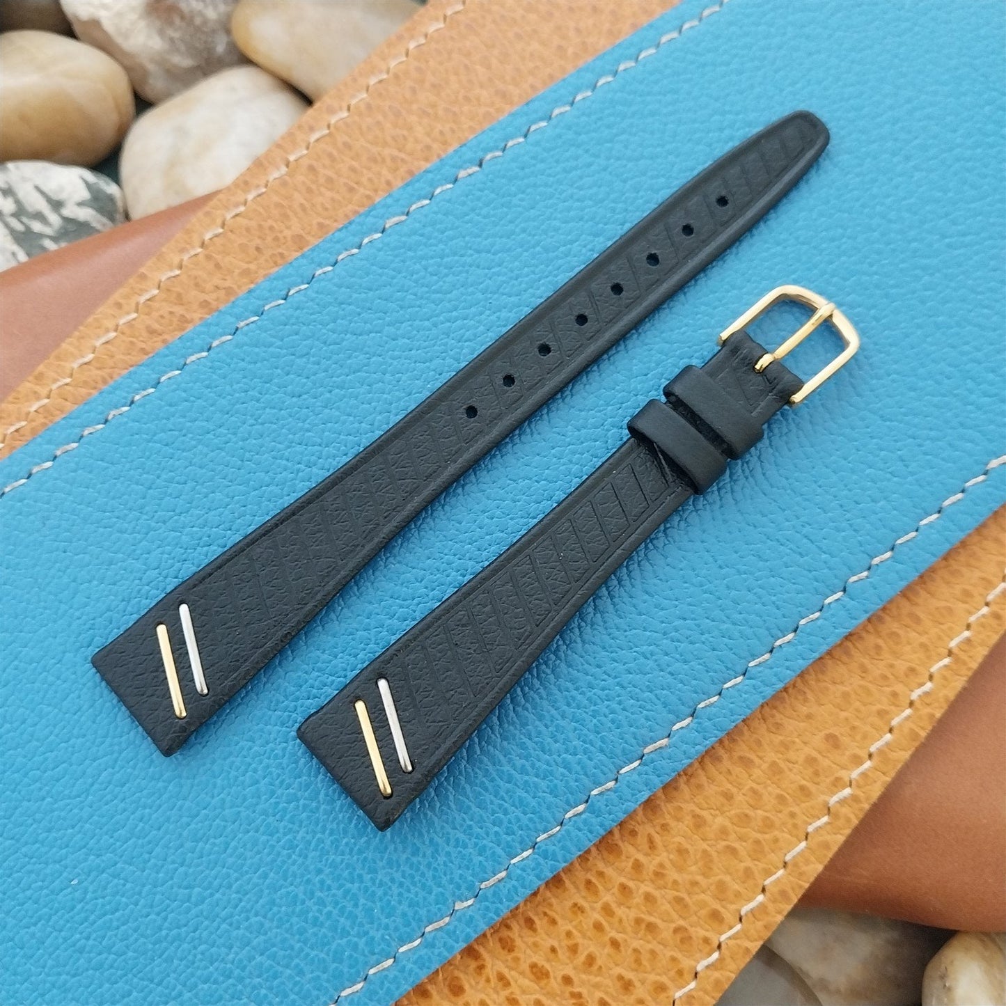 14mm Hirsch Design Black Tapered Leather 14/10 Unused nos Vintage Watch Band