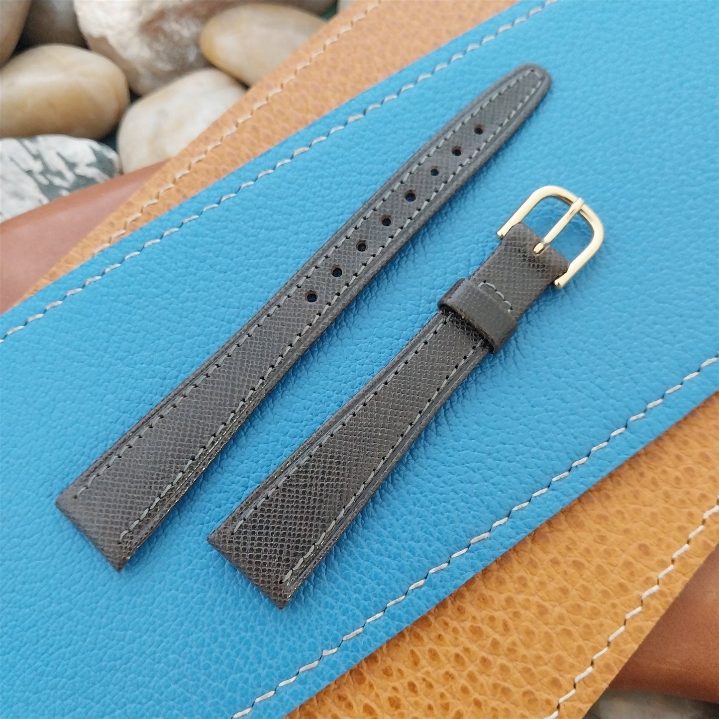 14mm Hirsch Gray Saffian Tapered Leather 14/10 Unused nos Vintage Watch Band